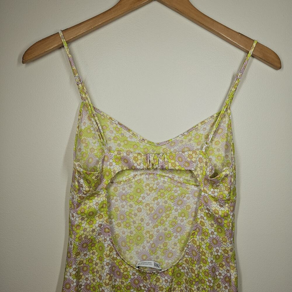 Zara Slip Dress Women S Midi Floral Babydoll Cutout Satin Dainty Fairy Whimsical - Picture 6 of 9